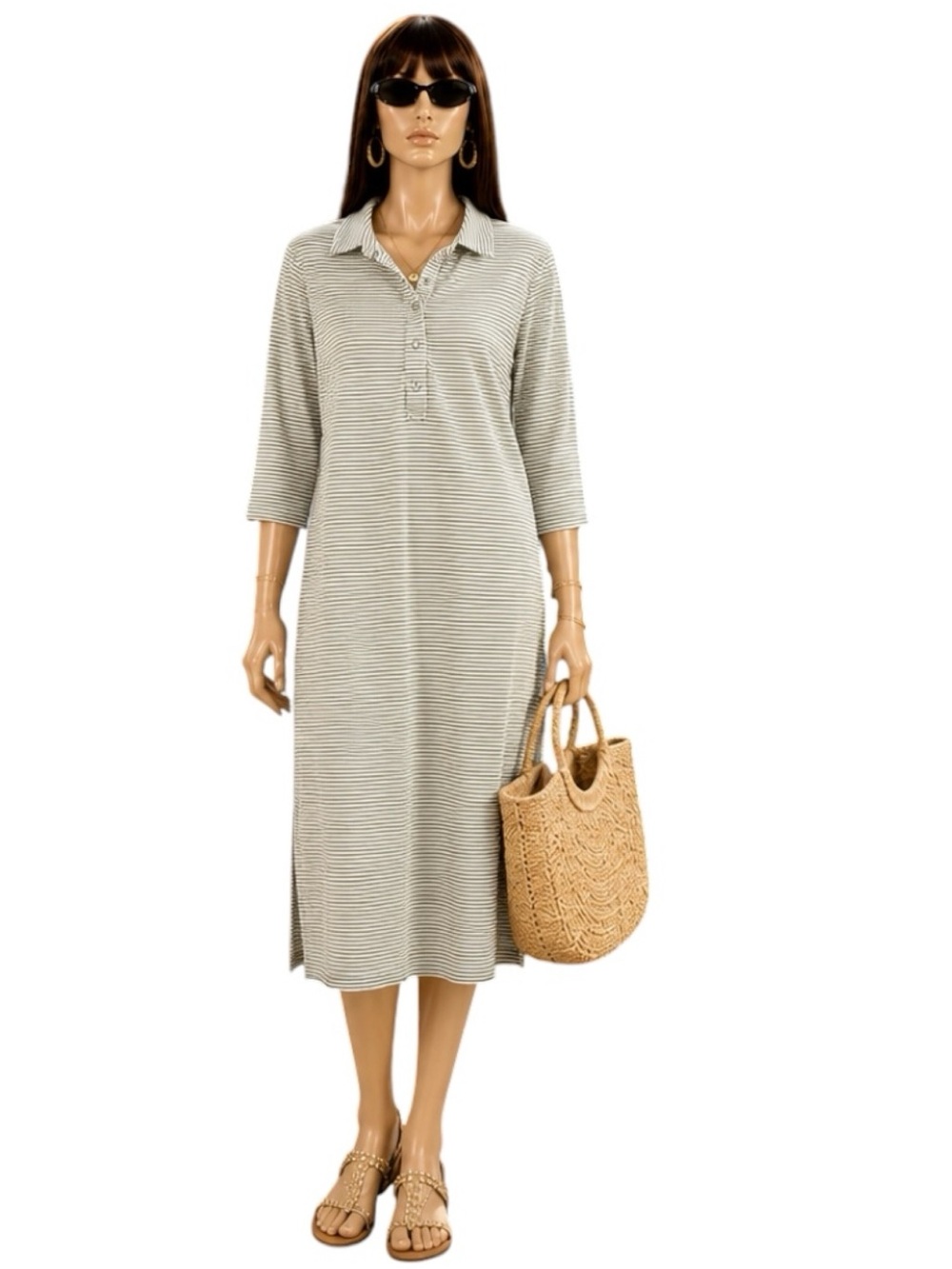 Vineyard Vines Sankaty Margo Sage Olive Size M Polo Dress Stripe Coastal Resort
